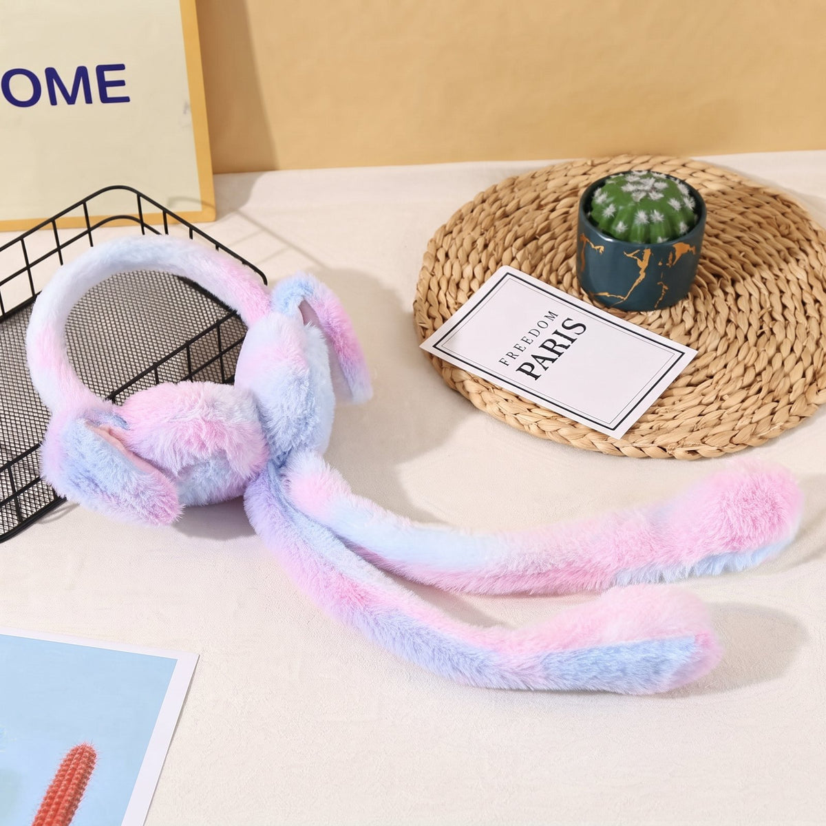 Cute Bunny Cap Headphone Plush Ear Muff Winter Headwear for Women & Girls – Soft Warm Cartoon Style (Random Color)