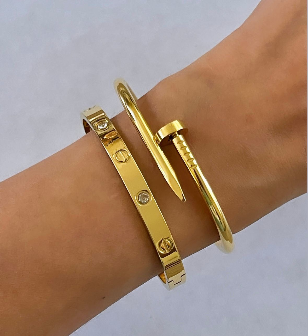 3-Piece Golden Cartier & Nail Style Bracelet Set