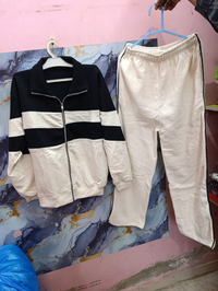Premium Panel Tracksuit For Women Stylish Athletic Wear Set | Zip-up Jacket And Trouser - Cream Color - L