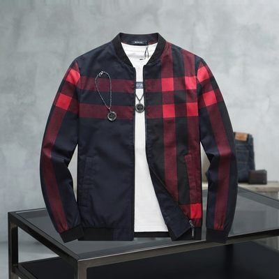 Men's Black Checkered Bomber Jacket - L, Black
