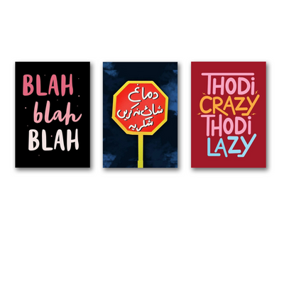 Set of 3 Trendy Wall Art Frames - Funny Quotes Design