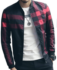 Men's Black Checkered Bomber Jacket - L, Black