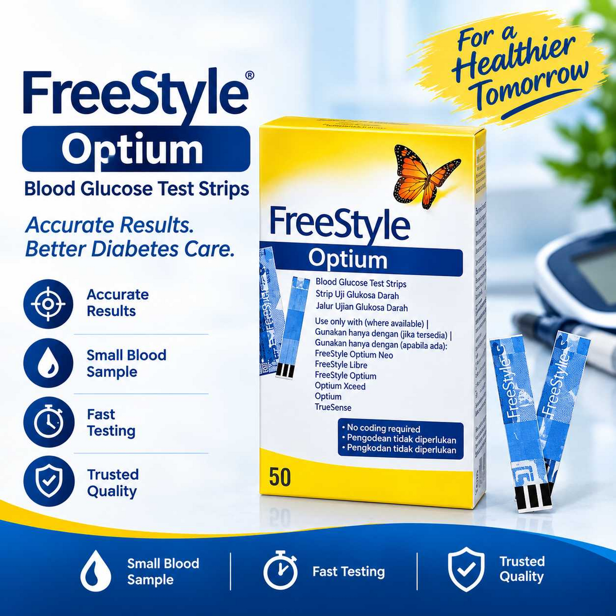 FreeStyle Optium Blood Glucose Test Strips – Accurate & Reliable Testing Supplies