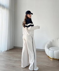 Premium Panel Tracksuit For Women Stylish Athletic Wear Set | Zip-up Jacket And Trouser - Cream Color - L