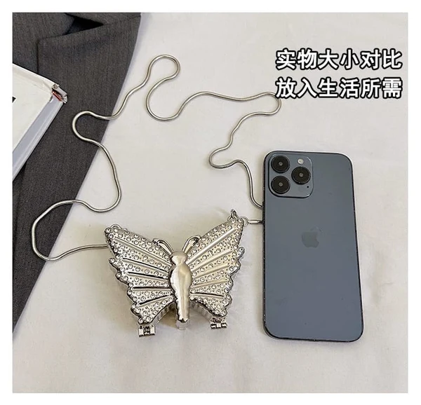 Butterfly Sparkle Mini Clutch Perfect for Parties Weddings And Special Nights. - Silver