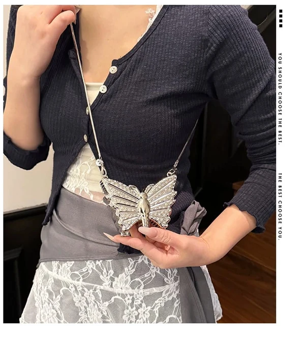 Butterfly Sparkle Mini Clutch Perfect for Parties Weddings And Special Nights. - Silver